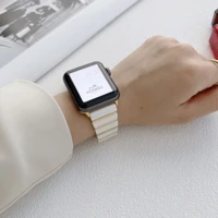 luxury ceramics strap for apple watch bnad series 7 6 se 5 4 3 45mm 41mm 44mm 40mm stainless steel business bracelet for iwatch