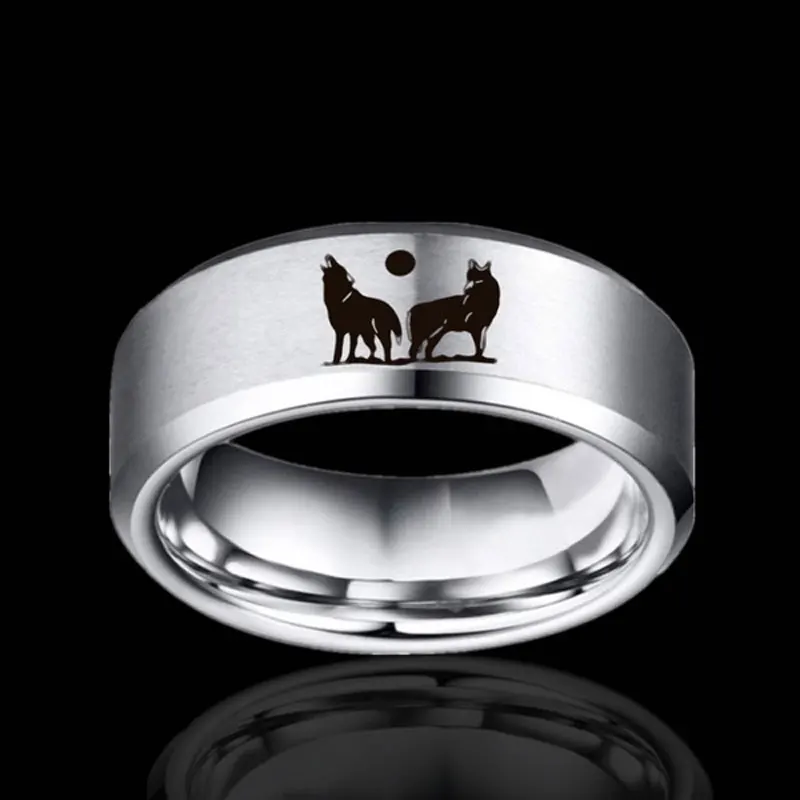 

Men's Stainless Steel Howling To The Moon Wolf Ring Motorcycle Party Personality Animal Biker Jewelry Gifts 8MM