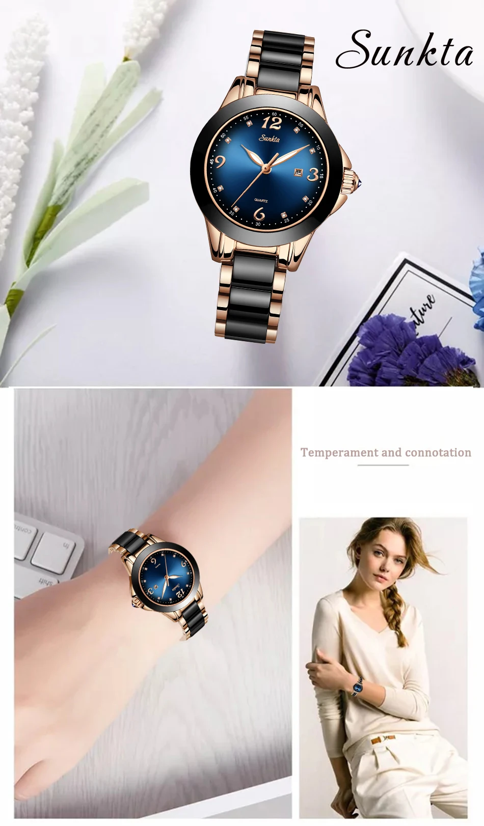 SUNKTA Fashion Women Watches Rose Gold Ladies Bracelet Watches Reloj Mujer 2019New Creative Waterproof Quartz Watches For Women