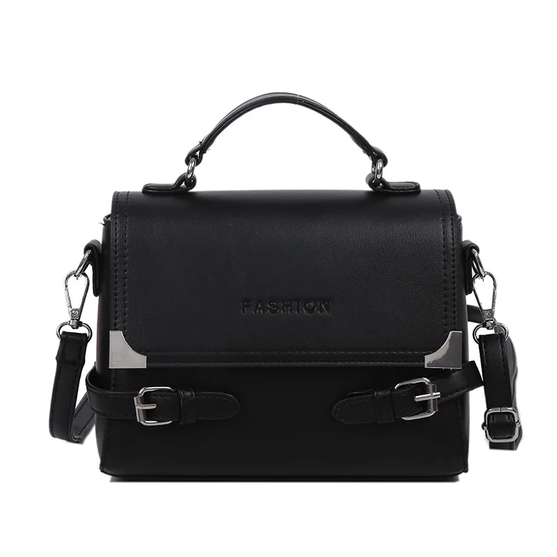 

New retro fashion foreign style portable small square bag women's net red texture solid color shoulder messenger bag