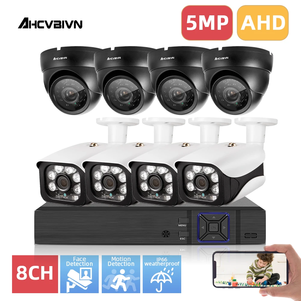 

H.265 8CH AHD DVR System 5.0MP Bullet Dome White Camera Outdoor Waterproof 6in1 Hybrid 8CH CCTV Security System Surveillance Kit