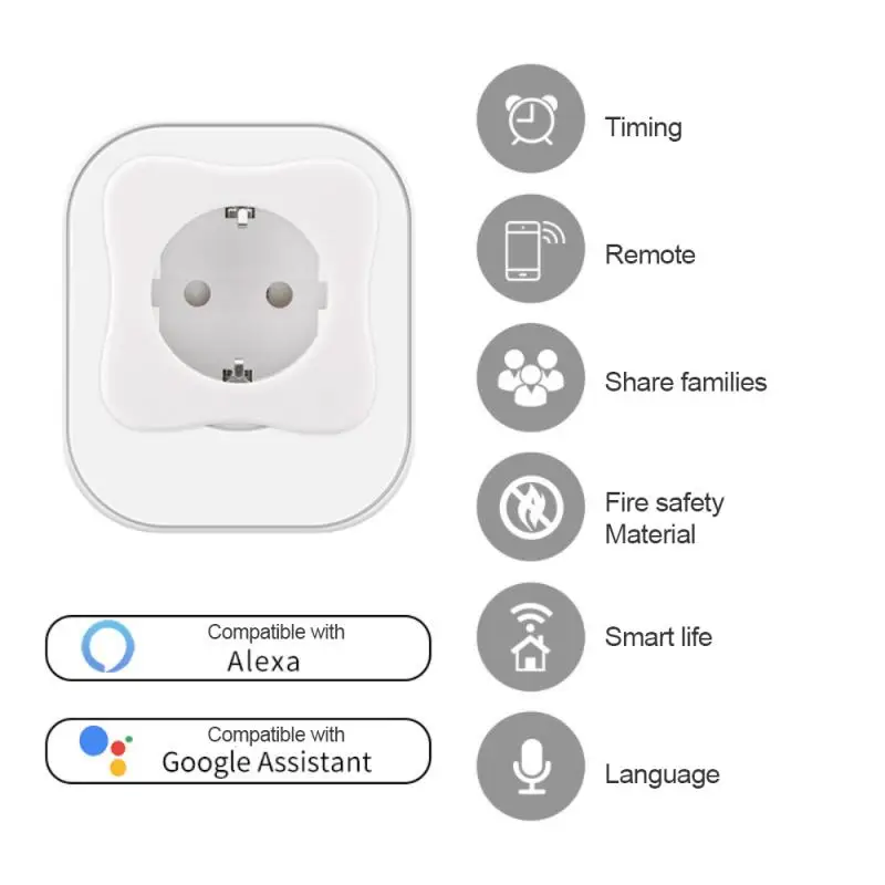 

Smart Plug WiFi Socket EU 10A Power Monitor Timing Function Tuya Smart Life APP Remote Voice Control Works With Alexa Google