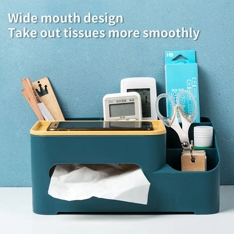 

Tissue Box Cover Multi-Function Organizer Remote Control Desktop Storage Box For Home Office
