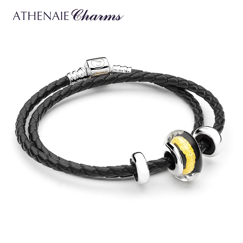 Женский браслет из муранского стекла ATHENAIE черного золота и фольги стерлингового