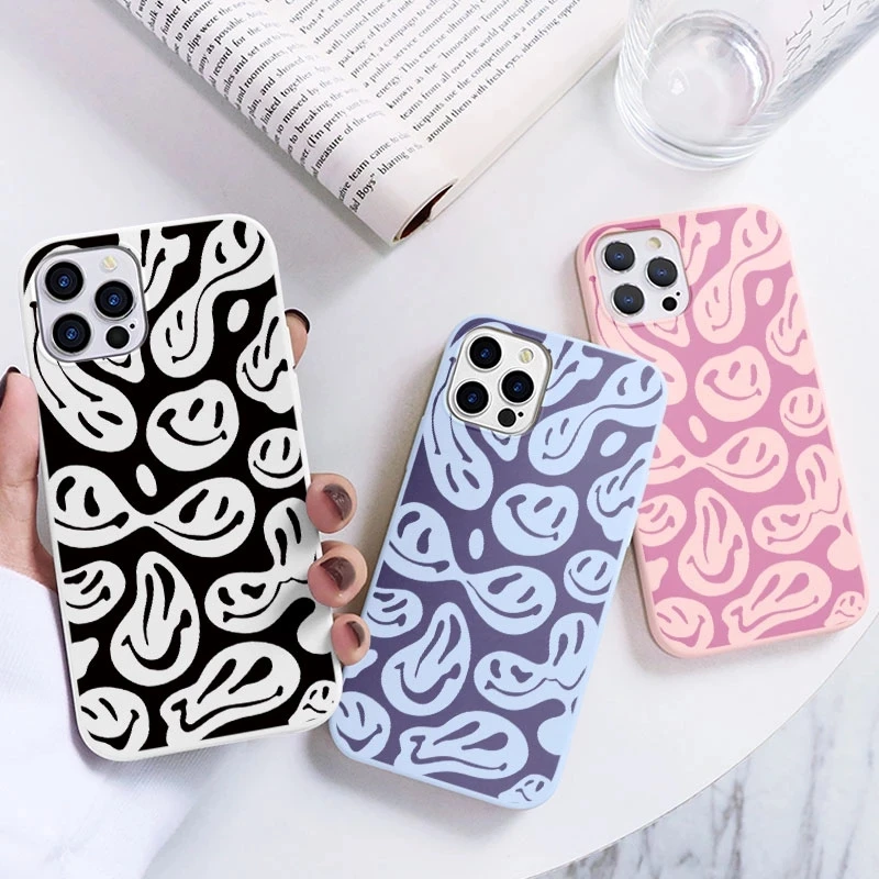 

Cute Creative Trippy Smiley Face Phone Case чехол на айфон14 14ProMax 14Plus 13Promax 13 12 11 Shockproof Colorful Phone Cover