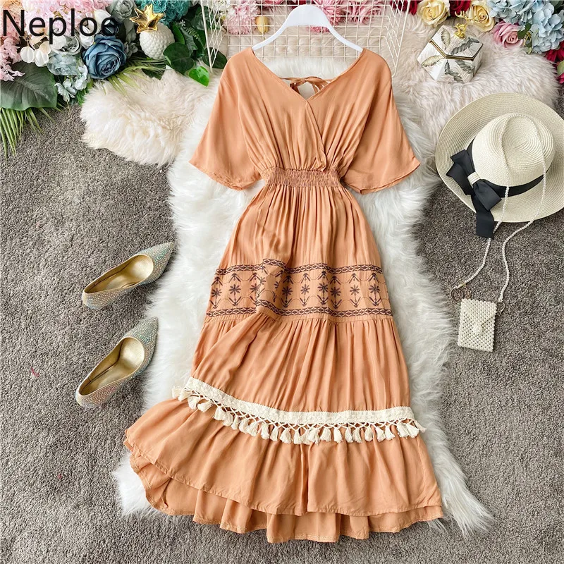 Женское пляжное платье Neploe Пляжное Платье с открытой спиной и высокой талией