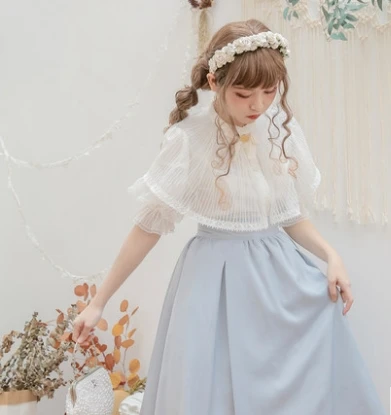 

Princess sweet lolita shirt [Dolly Delly] Original design mist Color lace transparent middle sleeve Lolita shirt Dolley-00169