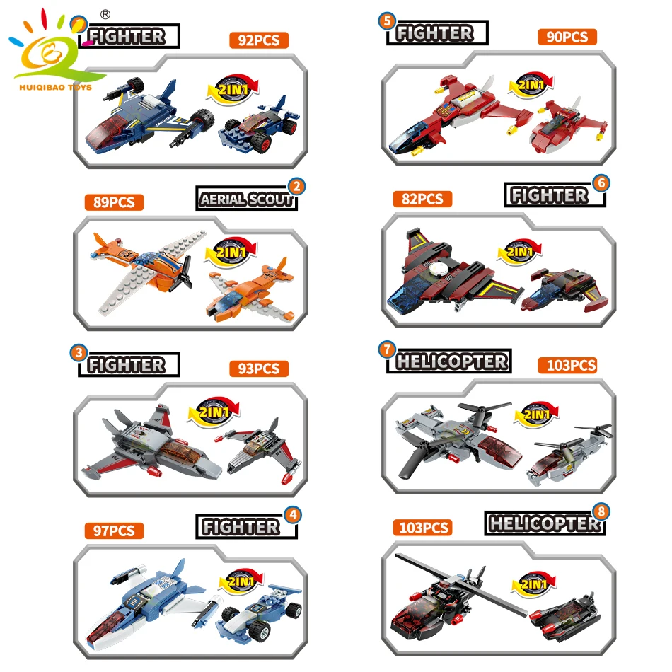 

HUIQIBAO 749PCS 8in1 City Weapon Mecha Transformation Robot Man Building Blocks Helicopter Car Plane Bricks Set Children Toys