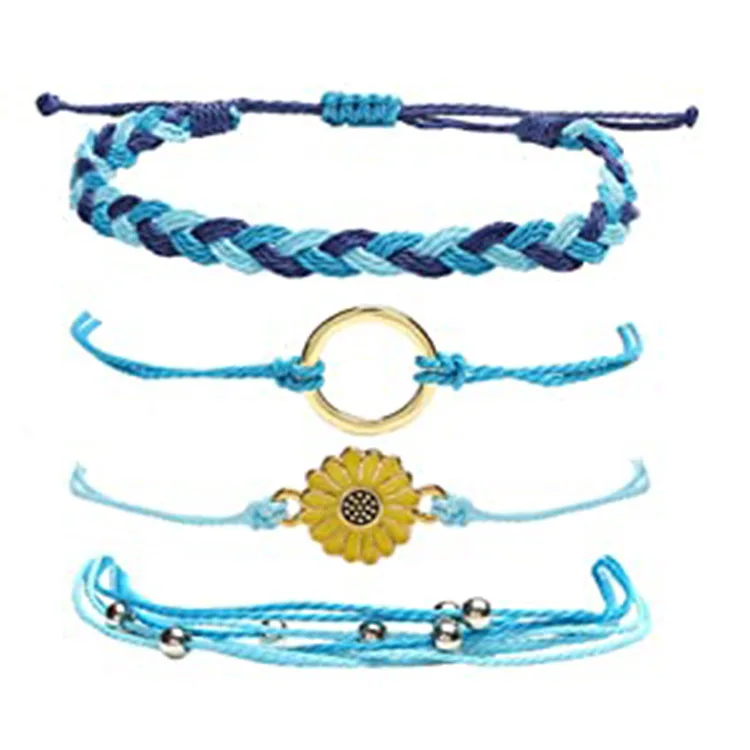 

4Pcs Flower Wave Strand Bracelet Set Handmade Adjustable Friendship Bracelet Handcrafted Jewelry for Women Beach Wrap Bracelets