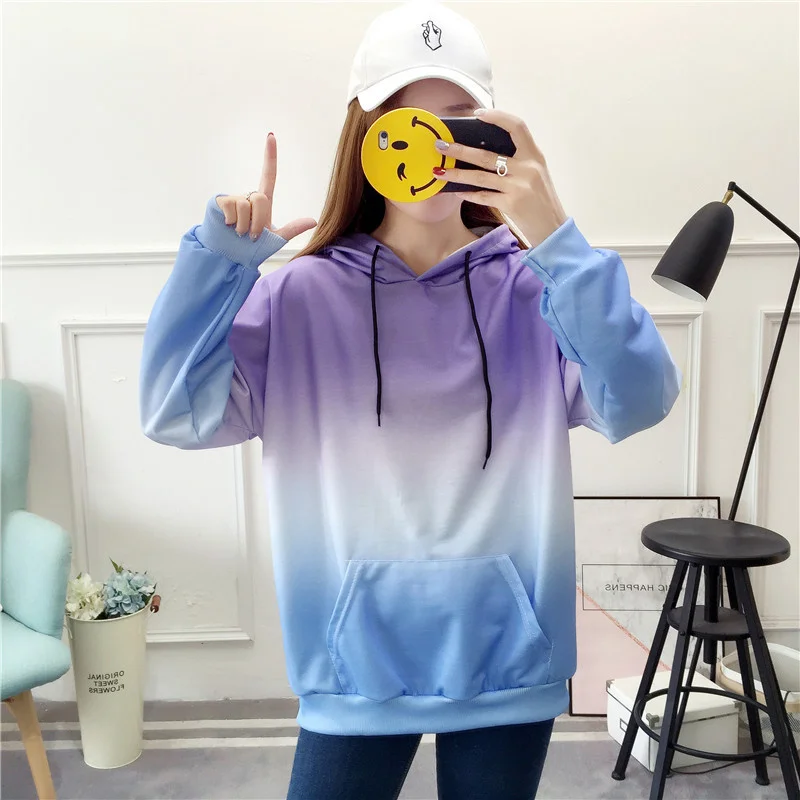 Новинка 2019 модные радужные толстовки с градиентом цвета осенние женские