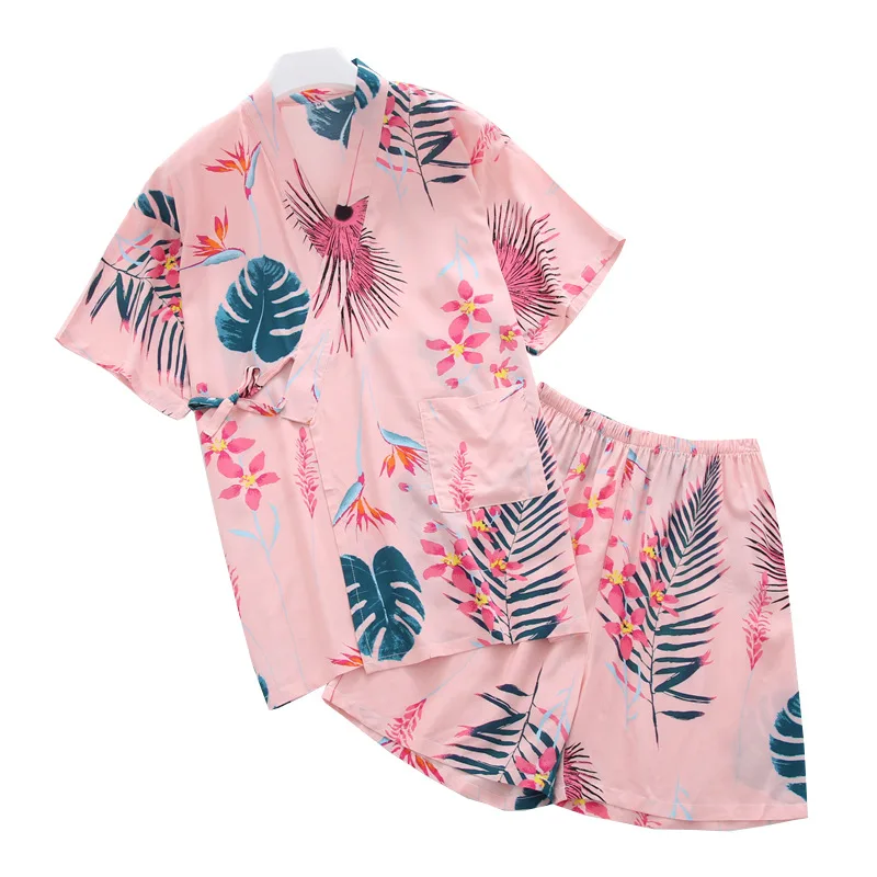 

Kimono Traditional Pajamas Thin Japanese Short-sleeved Shorts Home Service Suit Sweating Yukata Summer Ladies' Cotton Print