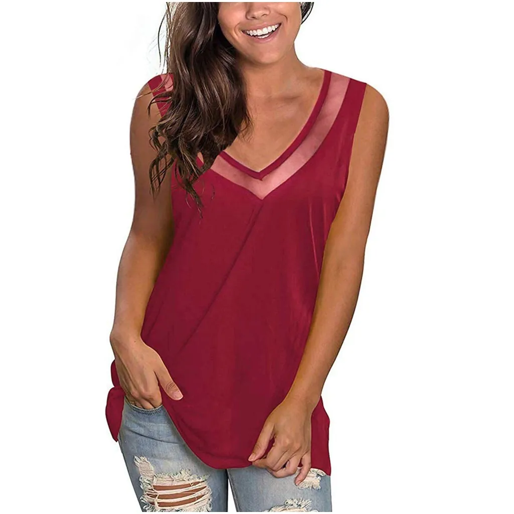 Модная женская однотонная Базовая Туника без рукавов с V образным вырезом топы