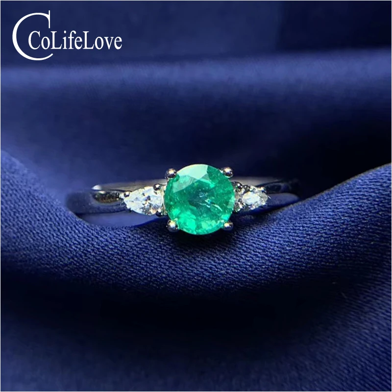 Кольцо из серебра 100% пробы с изумрудом 5 мм|Кольца| |