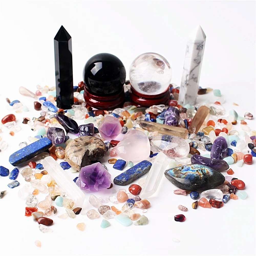 Натуральный Цветной Чакра кварцевый кристалл обелисковый шар гравийный Набор Diy