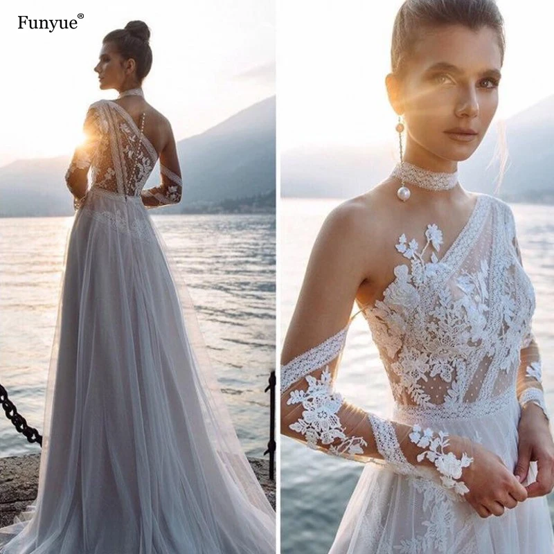 

Charming Long Sleeves Wedding Dress 2021 New Arrival Delicate Scoop Neckline A-Line Tulle Bridal Gown Floor-Length Brautkleid