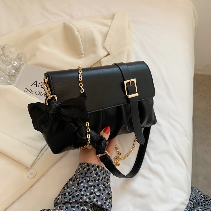 

Women's Handbags Bow Ribbon Thin Metal Chain Ruched Soft Leather Crossbody Shoulder Bag Wholesale 2021 New Fashion Female Bags