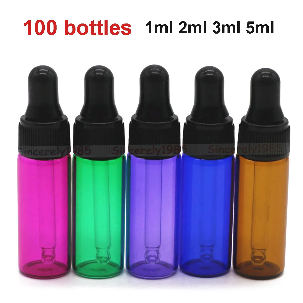 

100X 1ml 2ml 3ml 5ml MIX 10 Colors Glass Dropper Bottle Refillable Portable Essential Oils Sample Vials Perfume Pipette Bottles