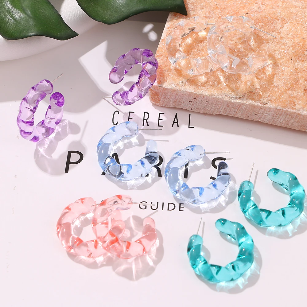 

New Korean Color Transparent Acrylic Hoop Earrings Fashion Geometric Distorted Circle Acrylic Earrings Trendy Jewelry Gifts