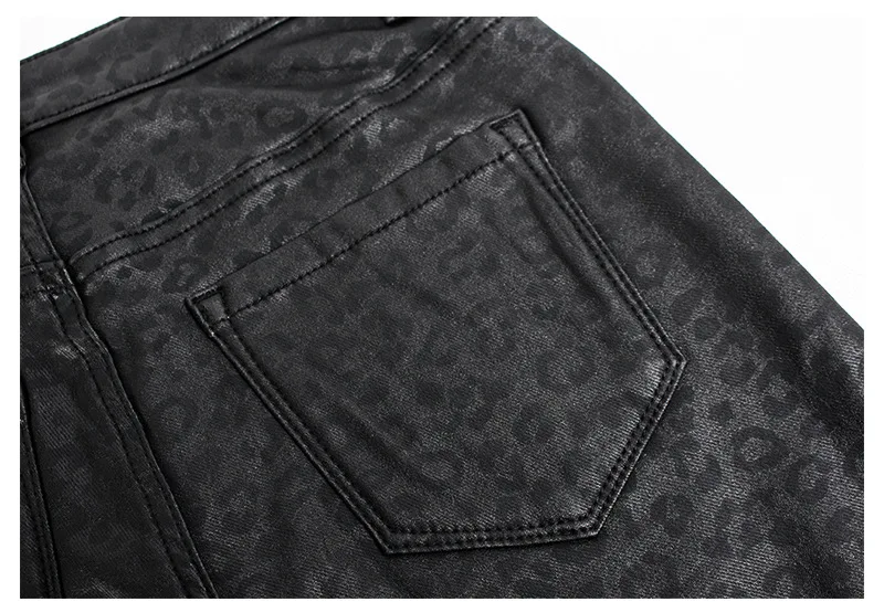 LOGAMI High Waist Leopard Pu Leather Pants Women Button Faux Skinny Woman Trousers | Женская одежда