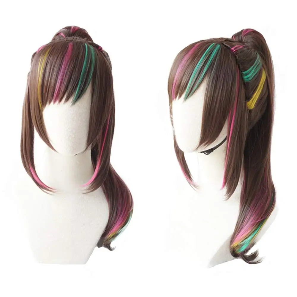 

YouTuber Kizuna AI 1st Live Hello World Cosplay Wavy Long Ponytail Wig Synthetic Hair Heat Resistant Halloween + Free Wig Cap