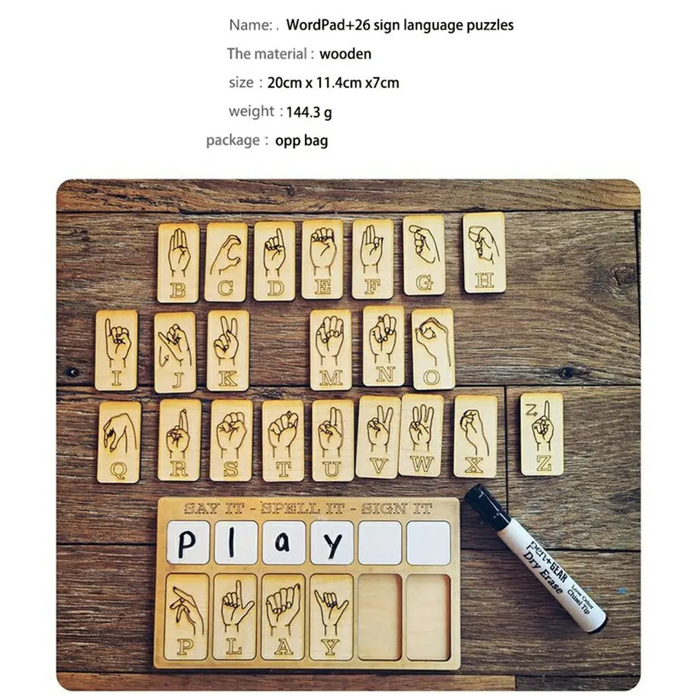 

Wooden Sign Language Puzzle Kids English sigh Language Puzzle Drawing Board Toys Learning Education Drawing Toys for Children