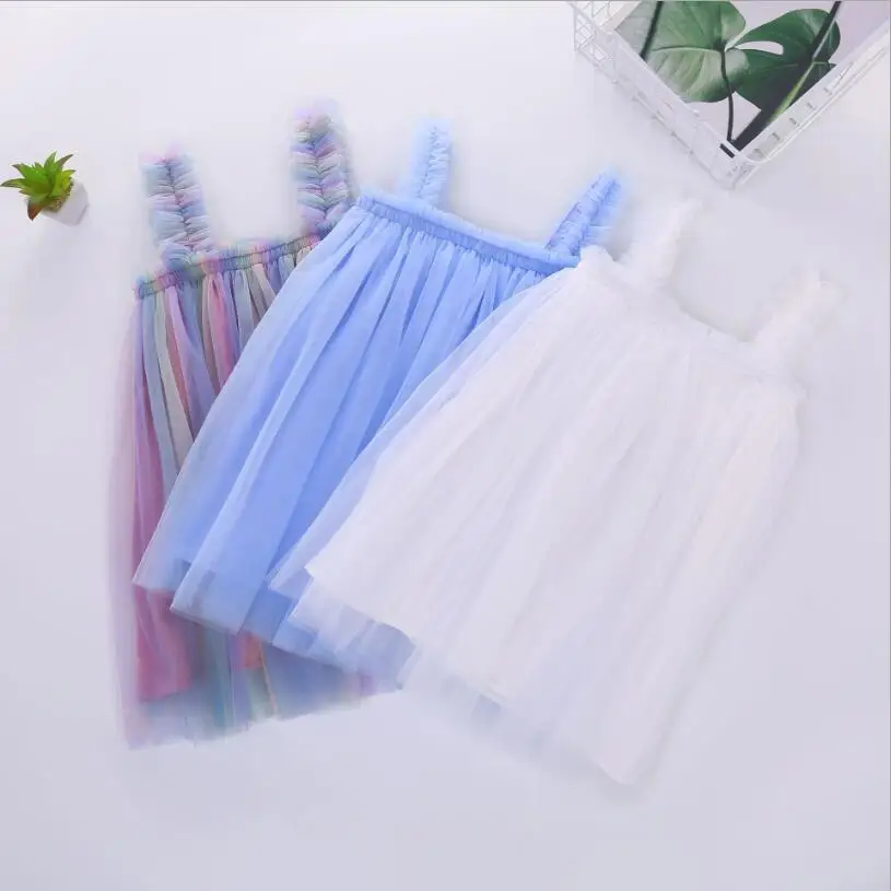 Платье для девочек летнее радужного цвета повседневная одежда летняя дня