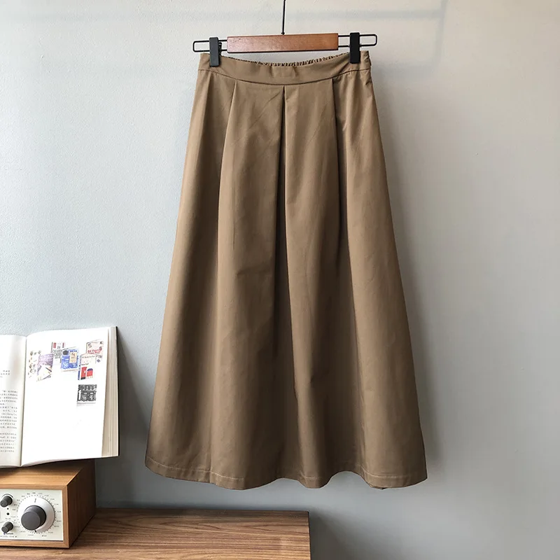 

2021 Women High Waist A-Line Autumn Skirt Elegant A-Line Long Skirt Femme Back Stretch Casual Faldas Jupe Saia Women Skirts