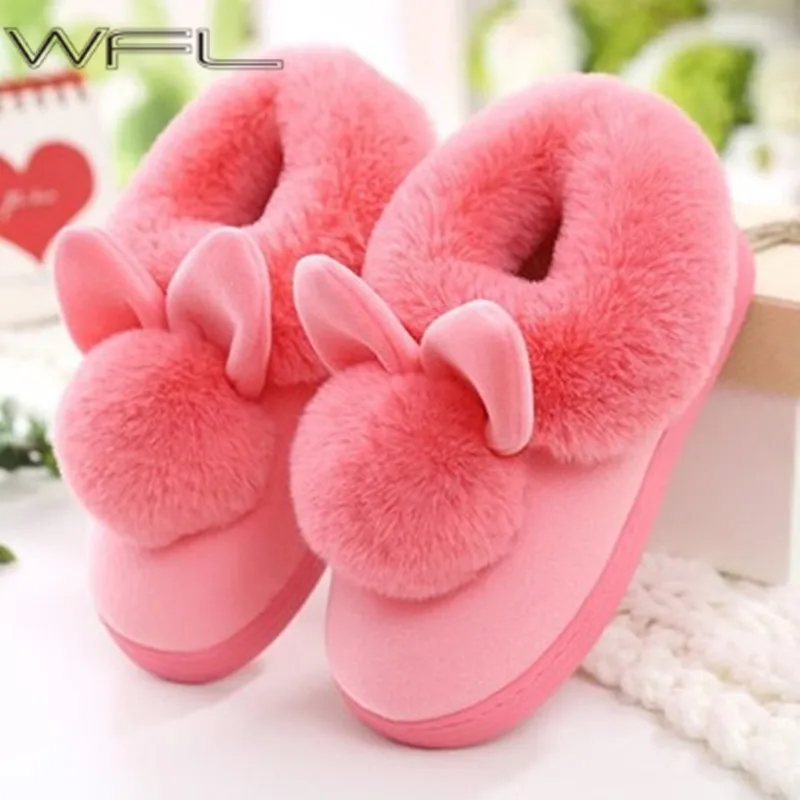 WFL/домашние тапочки Женская мягкая хлопковая обувь Зимние плюшевые с кроличьим