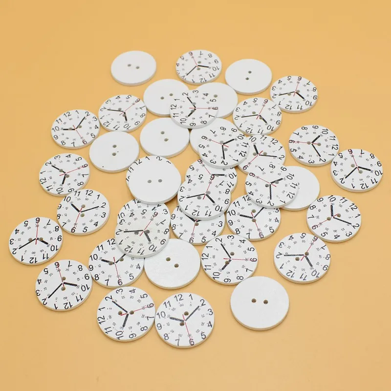 50 шт 25 мм часы деревянными пуговицами 2 отверстия белый Ежик для Скрапбукинг