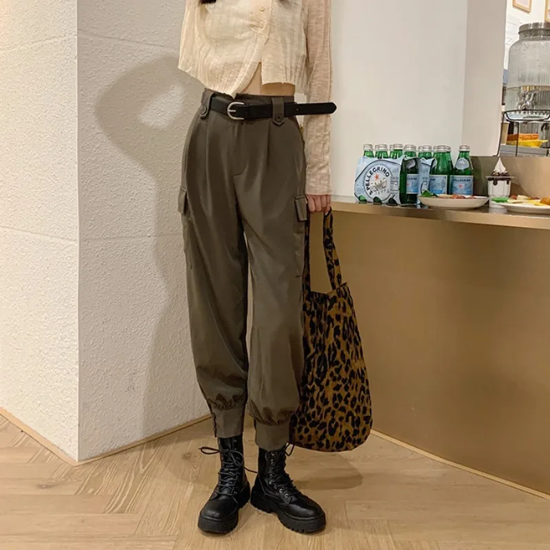 

GOOHOJIO 2020 New Fashion Streetwear Cargo Pants Women Black Ankle Length Elastic Waist Joggers Trousers Casual Pants Female