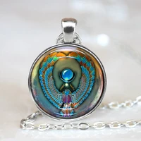 retro egyptian scarab photo chain necklace symbol of strength glass cabochon pendant egypt amulet charm statement jewelry