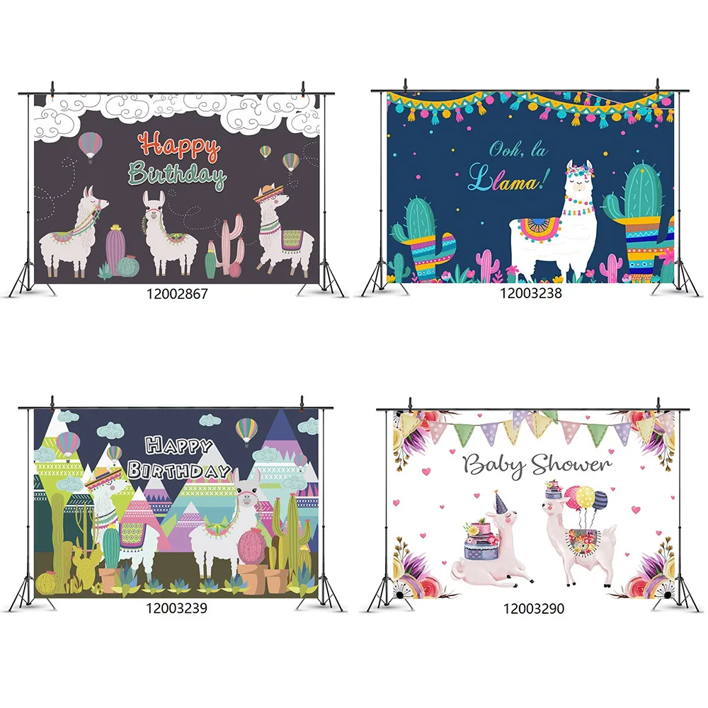 

Cactus Cutie Alpaca Happy Birthday Backgdrop Baby Party Room Decorative Wall Cloth Photography Photo Kids Custom Vinyl Backgroun