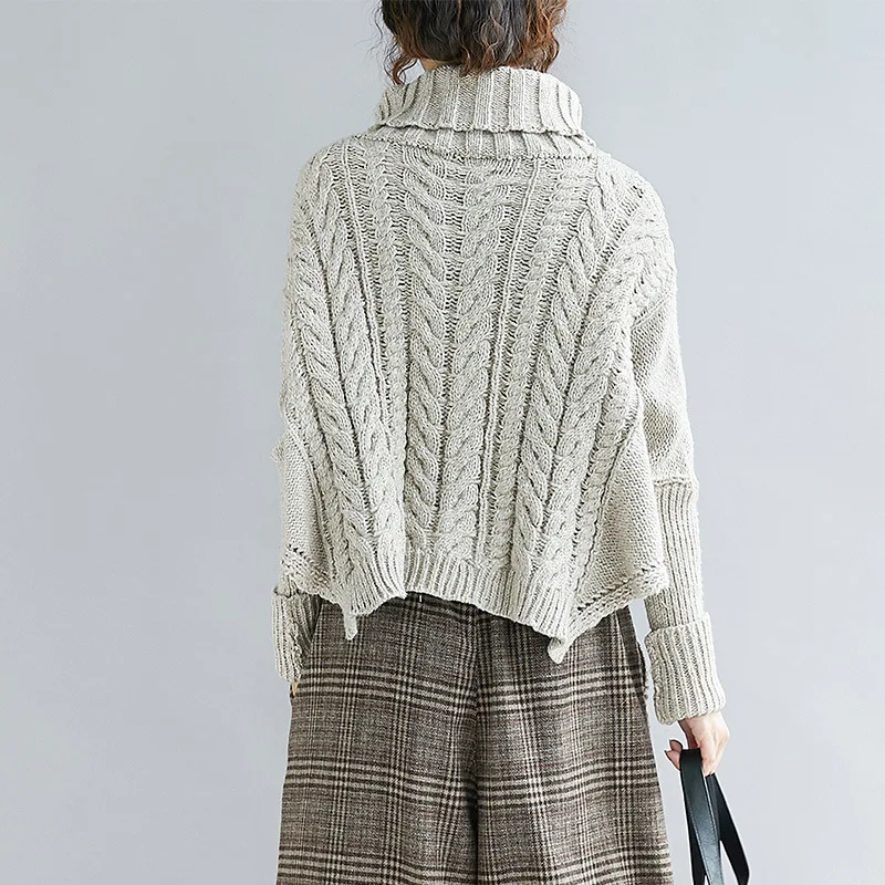 

Loose And Large Tops Female Autumn Winter 2020 Korean High Neck Sweater 100kg Lady Apricot Gray Pullover Solid Color