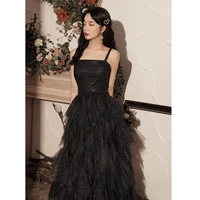 black spaghetti strap prom party dresses for women sexy strapless back zipper ball gown female slim birthday party gown