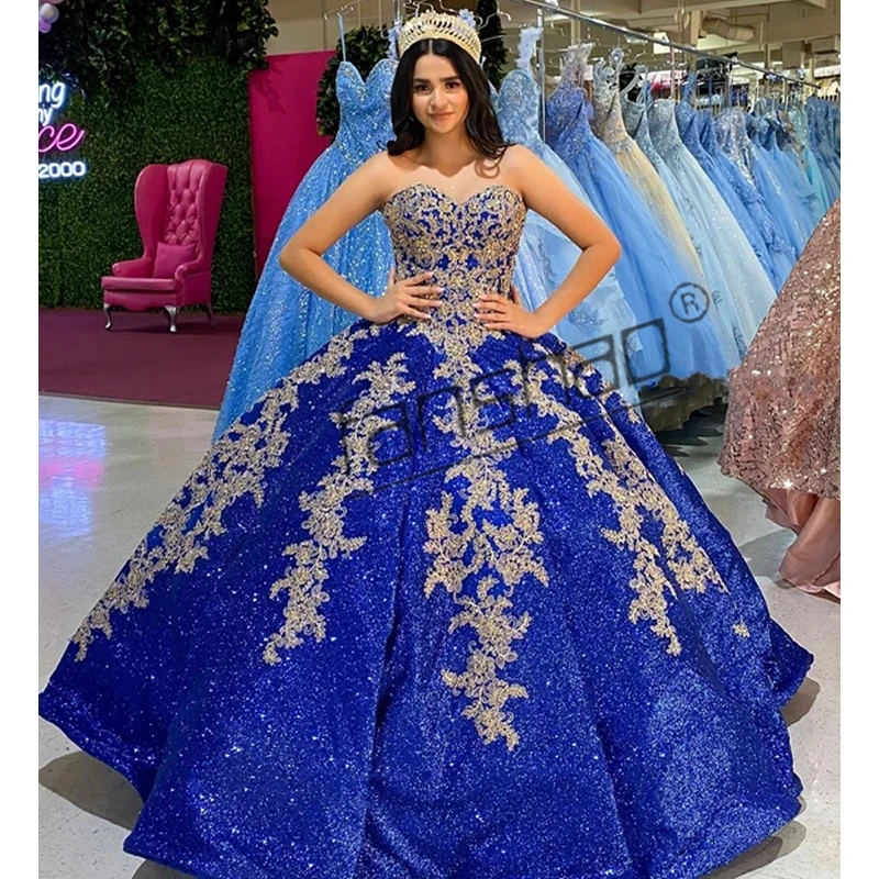 Женское платье без рукавов Fanshao голубое с блестками и золотыми бусинами