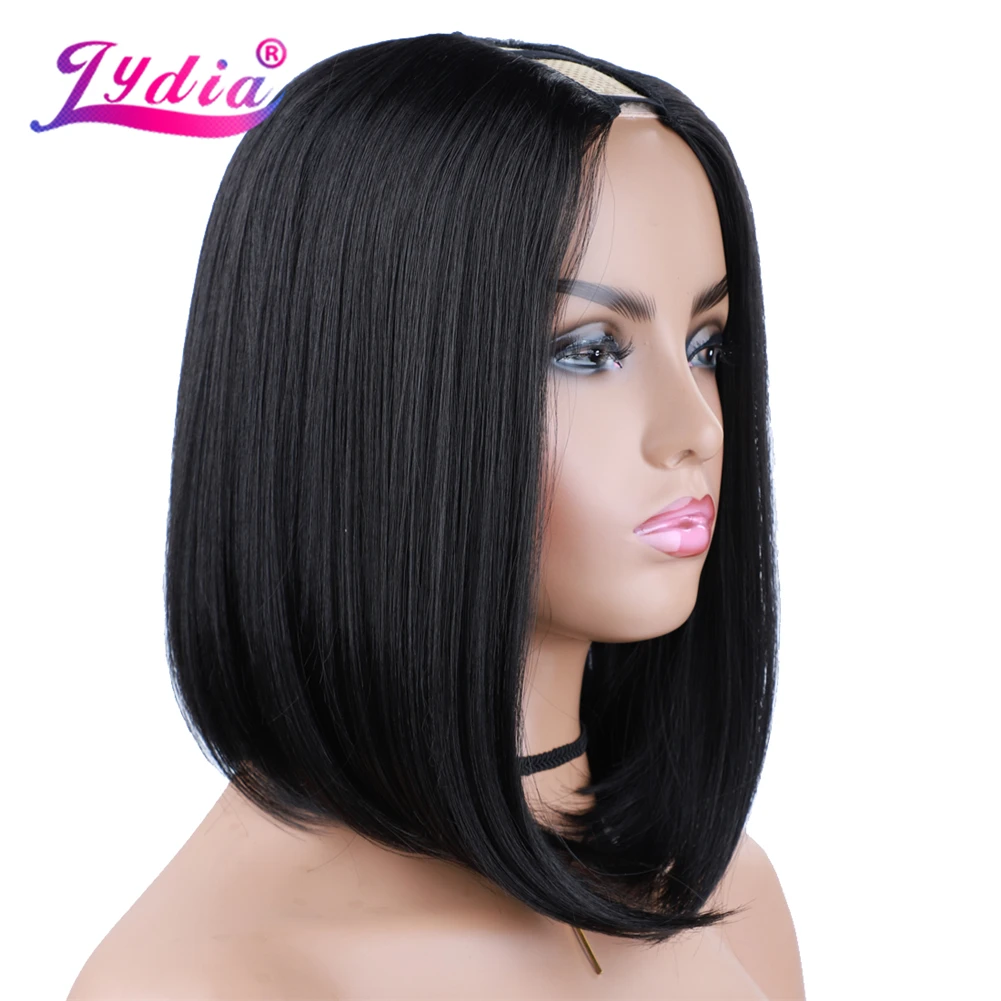 Лидия прически Silky Straight Боб U образным вырезом естественный черный Цвет парик