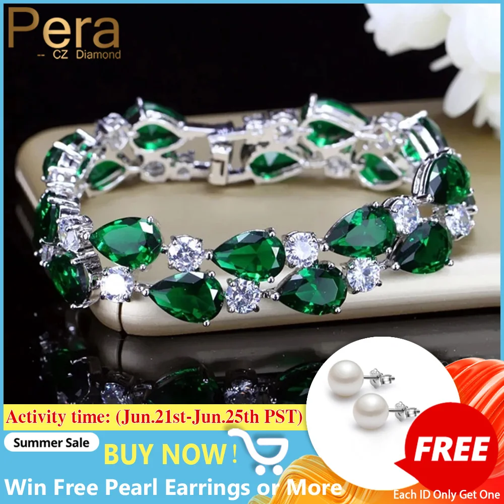 Pera Роскошный CZ зеленый кубический цирконий камень большой женский шарм браслет