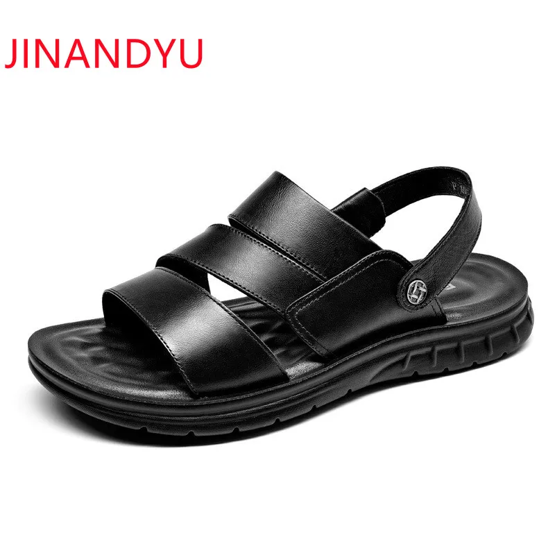 

Brown Black Sandals Men Genuine Leather Summer Flat Shoe Men Beach Sandals for Men Outdoor Casuales Fashion Shoes Men's Slippers