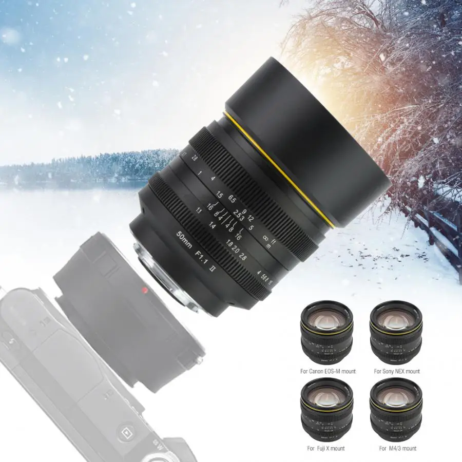 Kamlan 50 мм F1.1-F16 II APS-C объектив с большой апертурой ручной фокусировки для NEX для EOS-M для камер FUji M4/3 8 элементов в 6 групп