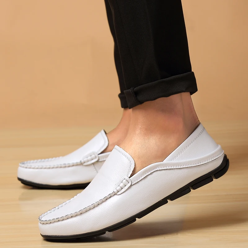 Men Casual Shoes Luxury Brand slip on Genuine Leather Mens Loafers Moccasins fashion Breathable Slip Driving men | Обувь
