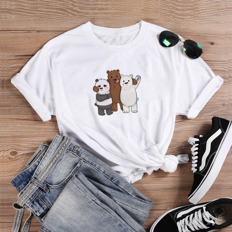 

Three Little Bears Shirt Funny T Shirt Women O-neck Short Sleeve Tshirt Women Black Casual Tee Shirt Femme Tshirts Cotton Women