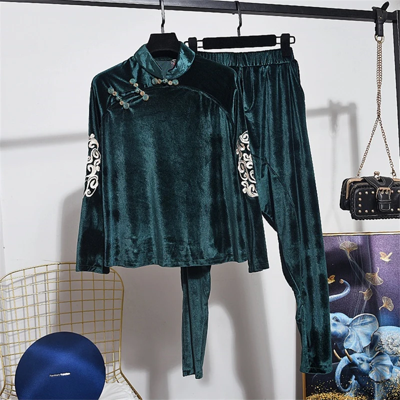 Модный золотой бархатный женский комплект Осень зима Новый Винтажный пуловер с