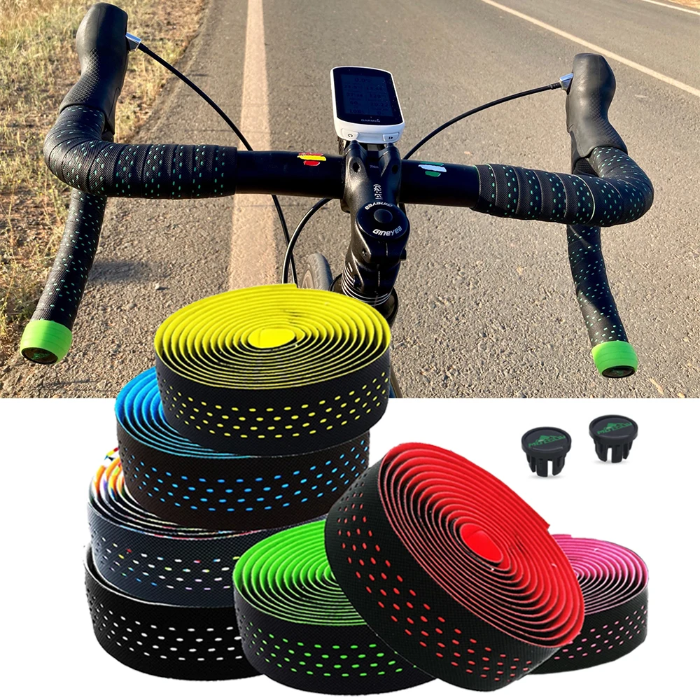 

MOTSUV Soft Road Bike Bicycle Handlebar Cork EVA PU Bar Tape Professional Cycling Damping Anti-Vibration Wrap With 2 Bar Plug