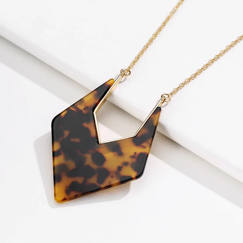 New Vintage Acrylic Geometric Pendant Necklace Women Statement Long Chain Metal Ethnic Jewelry Leopard Sweater | Украшения и