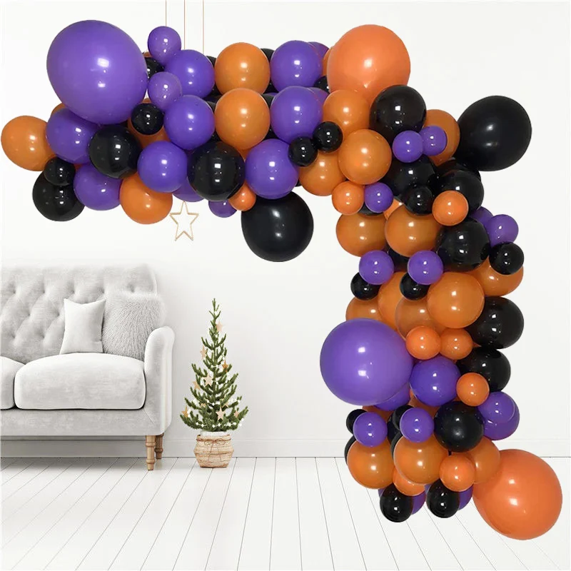 

Хэллоуин воздушные шары Арка Цвет Черный Оранжевый Фиолетовый Латекс Globos комплект гирлянды декор для вечевечерние НКИ на Хэллоуин