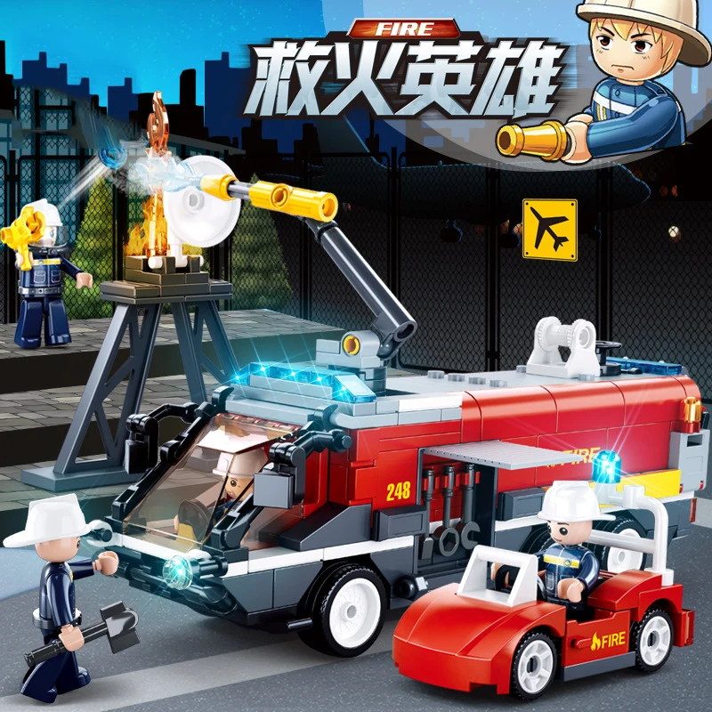 

City Fire Station Fire Truck Car Helicopter Figures Firefighter Bricks City Car Building Block Educaiton Toy For Christmas Gift