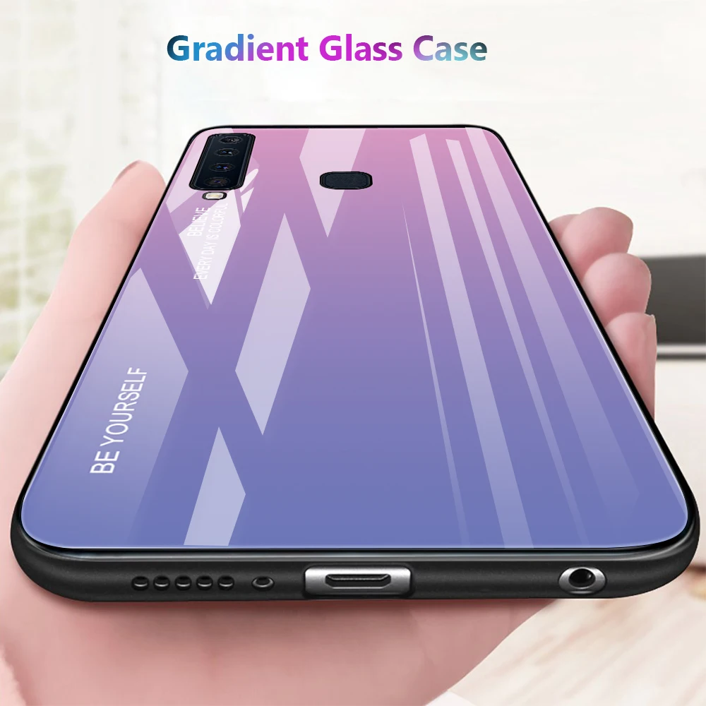 Градиент закаленное Стекло чехол для телефона Samsung Galaxy A7 A750 J4 J6 A6 A8 плюс J8 A9 2018 A5 2017