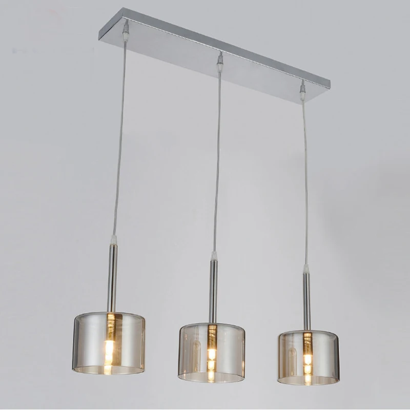 Современная 3 головная Коньячная линейная стеклянная подвесная осветительная