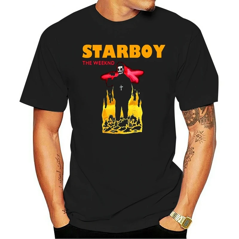 Мужская и женская футболка с круглым вырезом THE WEEKND STARBOY TOUR рисунком из