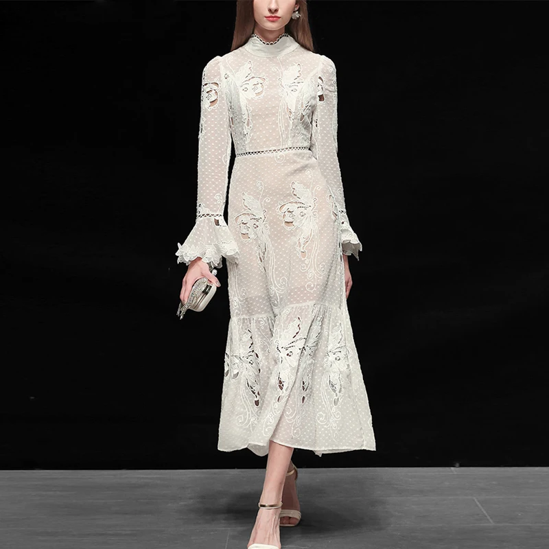 Женское модельное платье элегантное вечернее до середины икры с расклешенными